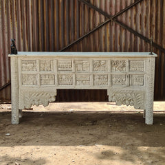 Hand-Carved Solid Wood Console Table | Whitewash Entryway Table | Rustic Farmhouse Hallway Console | Decorative Accent Furniture