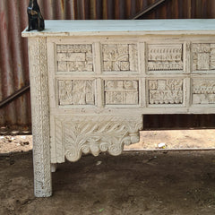 Hand-Carved Solid Wood Console Table | Whitewash Entryway Table | Rustic Farmhouse Hallway Console | Decorative Accent Furniture