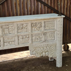 Hand-Carved Solid Wood Console Table | Whitewash Entryway Table | Rustic Farmhouse Hallway Console | Decorative Accent Furniture