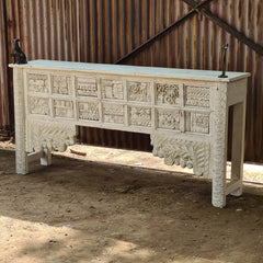 Hand-Carved Solid Wood Console Table | Whitewash Entryway Table | Rustic Farmhouse Hallway Console | Decorative Accent Furniture