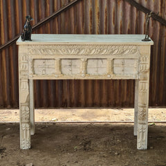 Hand-Carved Solid Wood Console Table with Whitewash Finish | Rustic Entryway Table | Decorative Hallway Sofa Table | Farmhouse Accent Furniture