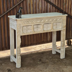 Hand-Carved Solid Wood Console Table with Whitewash Finish | Rustic Entryway Table | Decorative Hallway Sofa Table | Farmhouse Accent Furniture