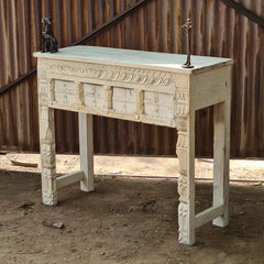 Hand-Carved Solid Wood Console Table with Whitewash Finish | Rustic Entryway Table | Decorative Hallway Sofa Table | Farmhouse Accent Furniture