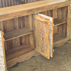 Handcrafted Solid Wood Sideboard Cabinet with Intricate Mandala Carved Doors | Rustic Storage Cabinet for Living Room, Dining Room & Entryway