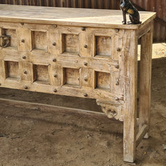 Rustic Solid Wood Console Table with Hand-Forged Iron Stud Detailing | Vintage Entryway, Hallway & Living Room Accent Table