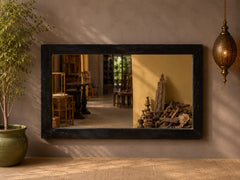 Large Black Wooden Wall Mirror – Rustic Rectangular Decorative Mirror | Modern Farmhouse Living Room Bedroom Entryway Decor
