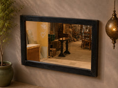 Large Black Wooden Wall Mirror – Rustic Rectangular Decorative Mirror | Modern Farmhouse Living Room Bedroom Entryway Decor