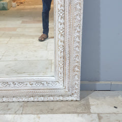 Hand-Carved Whitewash Moroccan Wall Mirror – Rustic Wooden Full Length Mirror | Boho Farmhouse Bedroom & Entryway Decor