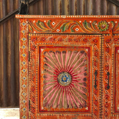 Handcrafted Rajasthan Hand-Painted Wooden Sideboard Cabinet | Traditional Indian Buffet Storage Cabinet with Floral Artwork & Double Doors