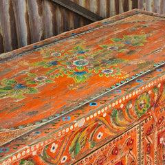 Handcrafted Rajasthan Hand-Painted Wooden Sideboard Cabinet | Traditional Indian Buffet Storage Cabinet with Floral Artwork & Double Doors