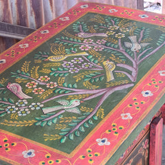 Hand-Painted Wooden Display Cabinet with Glass Doors | Rajasthani Folk Art Storage Cabinet | Solid Wood Accent Furniture