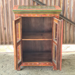 Hand-Painted Wooden Display Cabinet with Glass Doors | Rajasthani Folk Art Storage Cabinet | Solid Wood Accent Furniture