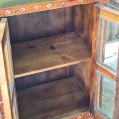 Hand-Painted Wooden Display Cabinet with Glass Doors | Rajasthani Folk Art Storage Cabinet | Solid Wood Accent Furniture
