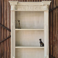 Solid Wood Whitewash Bookcase | Open Display Bookshelf with Architectural Columns | Handcrafted Storage & Display Shelf