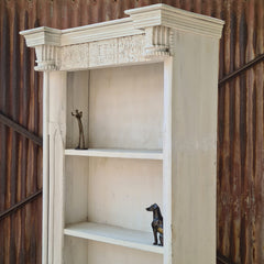 Solid Wood Whitewash Bookcase | Open Display Bookshelf with Architectural Columns | Handcrafted Storage & Display Shelf