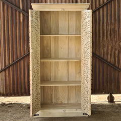 Hand-Carved Mandala Storage Cabinet | Solid Mango Wood Accent Armoire with Double Doors & Geometric Floral Carving