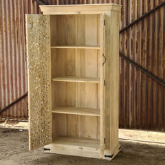 Hand-Carved Mandala Storage Cabinet | Solid Mango Wood Accent Armoire with Double Doors & Geometric Floral Carving