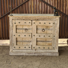 Handcrafted Whitewash Wooden Storage Cabinet with Iron Strap Details | Rustic Mango Wood Accent Cabinet | Farmhouse Cupboard for Living Room, Bedroom & Entryway