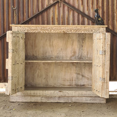 Handcrafted Whitewash Wooden Storage Cabinet with Iron Strap Details | Rustic Mango Wood Accent Cabinet | Farmhouse Cupboard for Living Room, Bedroom & Entryway