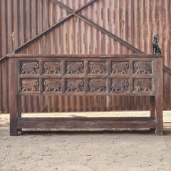 Handcrafted Solid Wood Console Table with Hand-Carved Elephant Panel Design | Rustic Entryway, Hallway & Living Room Accent Table