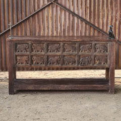 Handcrafted Solid Wood Console Table with Hand-Carved Elephant Panel Design | Rustic Entryway, Hallway & Living Room Accent Table