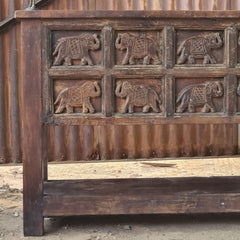 Handcrafted Solid Wood Console Table with Hand-Carved Elephant Panel Design | Rustic Entryway, Hallway & Living Room Accent Table