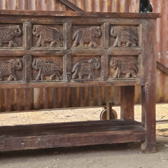 Handcrafted Solid Wood Console Table with Hand-Carved Elephant Panel Design | Rustic Entryway, Hallway & Living Room Accent Table