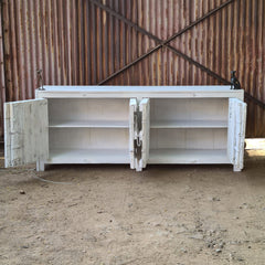 Handcrafted Whitewash Sideboard Cabinet | Solid Wood Buffet Storage Cabinet with Iron Ring Pulls & Rustic Farmhouse Finish
