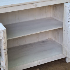 Handcrafted Whitewash Sideboard Cabinet | Solid Wood Buffet Storage Cabinet with Iron Ring Pulls & Rustic Farmhouse Finish