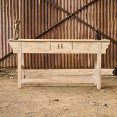 Handcrafted Solid Wood Console Table with 3 Drawers and Floral Carved Details | Rustic Entryway, Hallway & Living Room Accent Table