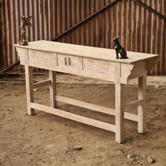 Handcrafted Solid Wood Console Table with 3 Drawers and Floral Carved Details | Rustic Entryway, Hallway & Living Room Accent Table