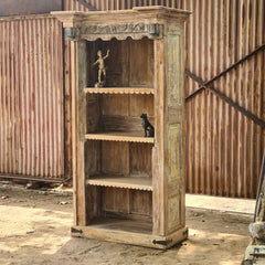 Handcrafted Reclaimed Wood Bookcase | Carved Architectural Display Shelf | Heritage Open Bookshelf