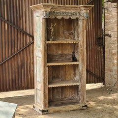 Handcrafted Reclaimed Wood Bookcase | Carved Architectural Display Shelf | Heritage Open Bookshelf