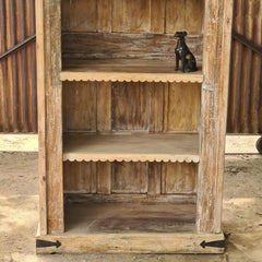 Handcrafted Reclaimed Wood Bookcase | Carved Architectural Display Shelf | Heritage Open Bookshelf