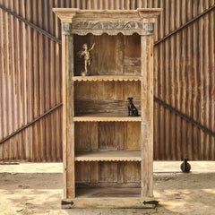 Handcrafted Reclaimed Wood Bookcase | Carved Architectural Display Shelf | Heritage Open Bookshelf