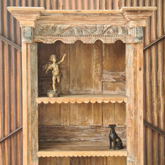 Handcrafted Reclaimed Wood Bookcase | Carved Architectural Display Shelf | Heritage Open Bookshelf