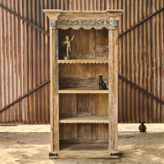 Handcrafted Reclaimed Wood Bookcase | Carved Architectural Display Shelf | Heritage Open Bookshelf