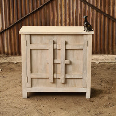 Handcrafted Whitewash Wood Cabinet | Two Door Storage Cabinet | Accent Cupboard for Living Room & Bedroom