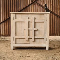 Handcrafted Whitewash Wood Cabinet | Two Door Storage Cabinet | Accent Cupboard for Living Room & Bedroom
