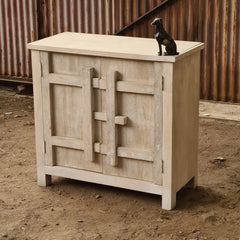 Handcrafted Whitewash Wood Cabinet | Two Door Storage Cabinet | Accent Cupboard for Living Room & Bedroom