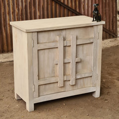 Handcrafted Whitewash Wood Cabinet | Two Door Storage Cabinet | Accent Cupboard for Living Room & Bedroom