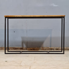 Hand-Painted Wooden & Metal Console Table – Floral Accent Console | Rustic Industrial Entryway, Hallway & Living Room Table