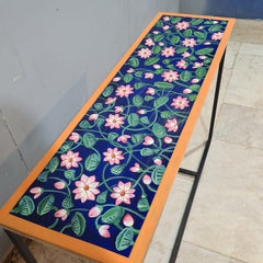 Hand-Painted Wooden & Metal Console Table – Floral Accent Console | Rustic Industrial Entryway, Hallway & Living Room Table
