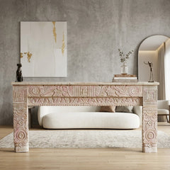 Hand-Carved Wooden Console Table | Whitewash Entryway Table | Handmade Rustic Sofa Table | Decorative Hallway & Foyer Furniture