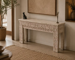 Hand-Carved Wooden Console Table | Whitewash Entryway Table | Handmade Rustic Sofa Table | Decorative Hallway & Foyer Furniture