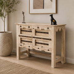 Solid Wood Console Table with Iron Strap Detailing | Rustic Entryway Table | Farmhouse Hallway Console | Handcrafted Accent Furniture