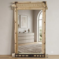 Full Length Reclaimed Wood Mirror | Rustic Floor Standing Mirror | Handmade Wooden Mirror Frame with Iron Details | Farmhouse Bedroom & Entryway Decor