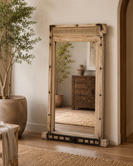Full Length Reclaimed Wood Mirror | Rustic Floor Standing Mirror | Handmade Wooden Mirror Frame with Iron Details | Farmhouse Bedroom & Entryway Decor