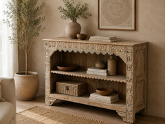 Hand-Carved Wooden Display Shelf | Rustic Open Bookcase & Storage Unit