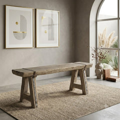 Handcrafted Rustic Solid Wood Bench with Iron Reinforcement Straps | Farmhouse Dining, Entryway & Accent Seating Bench